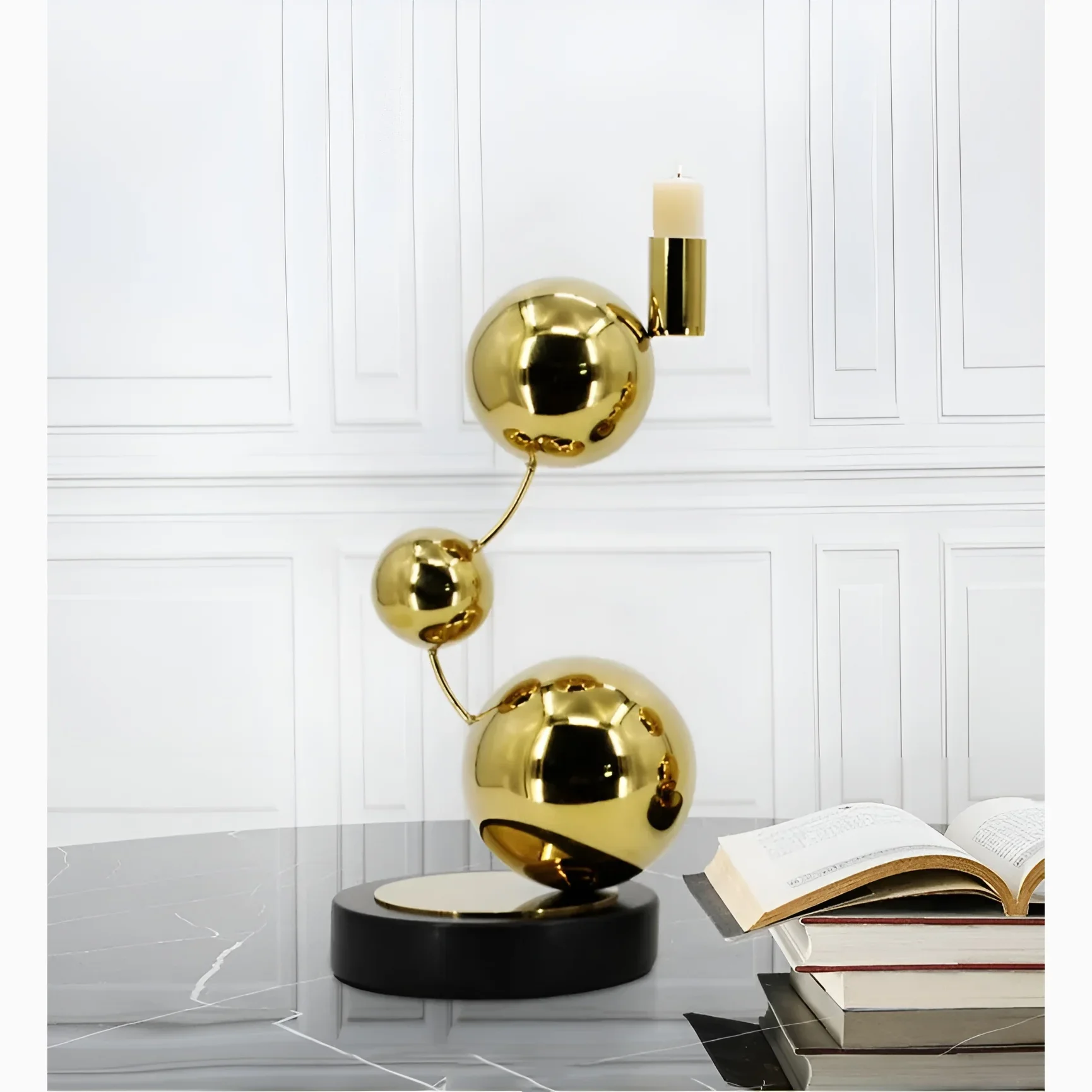 Luxury Gold Stainless Steel Balls Candle Holder