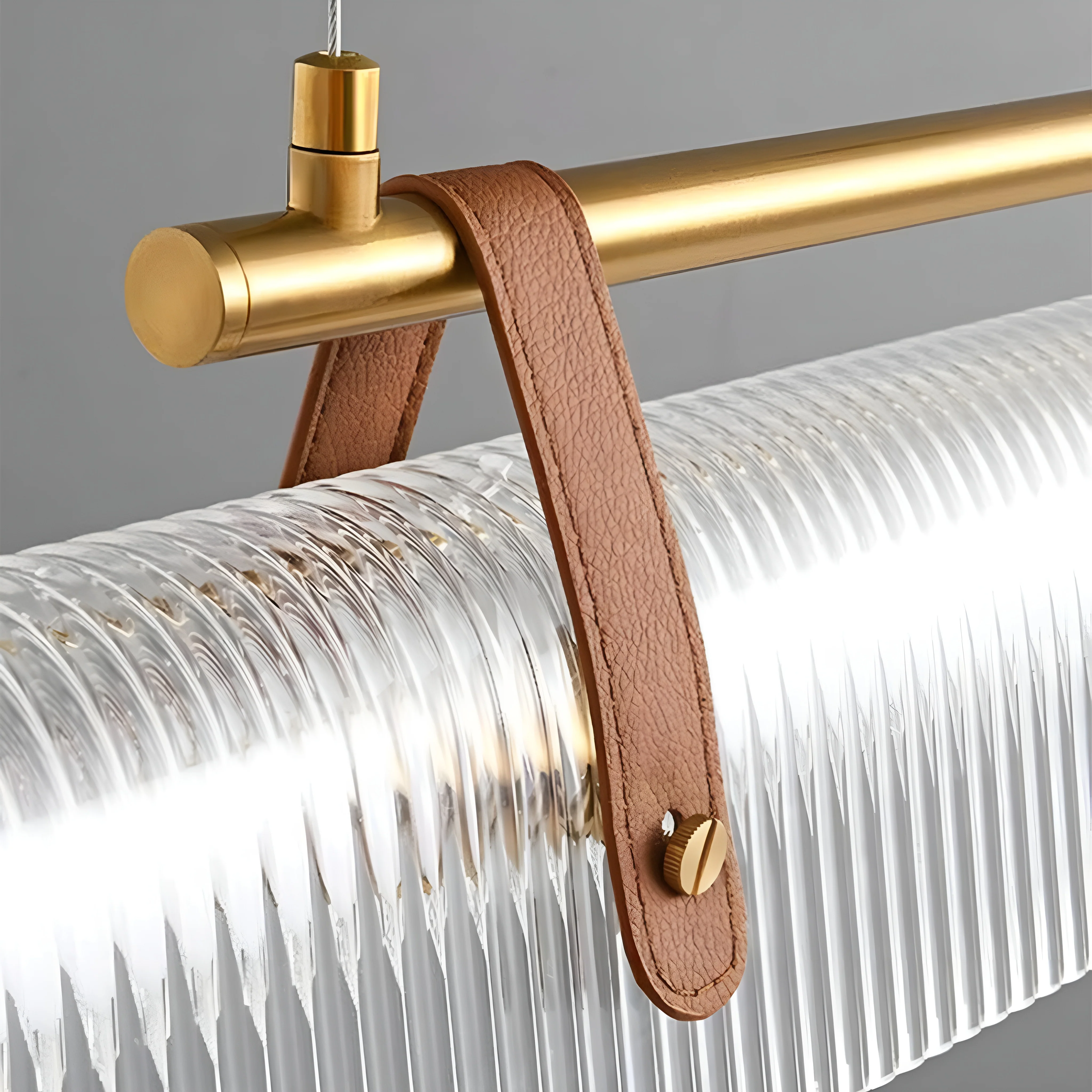 Gold/ Black Stylish Rectangle Metal and Leather Chandelier L39.4