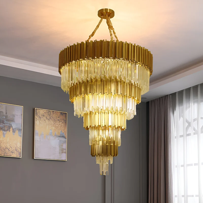 Beausoleil | Empire Gold Crystal Chandelier For Stairway, Dia 47.2'' 4 Layers