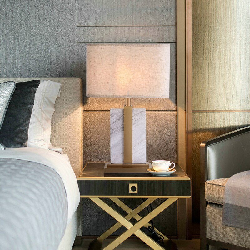 New Gray Marble LED Light Modern Fabric Table Lamp