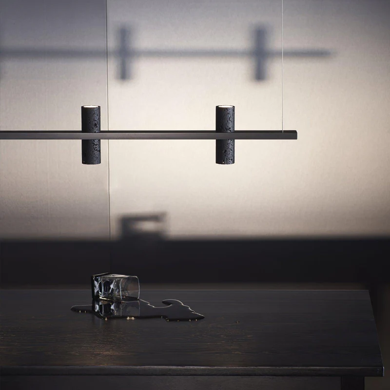 Seengen | Minimalistic Modern Black Copper Stone Chandelier