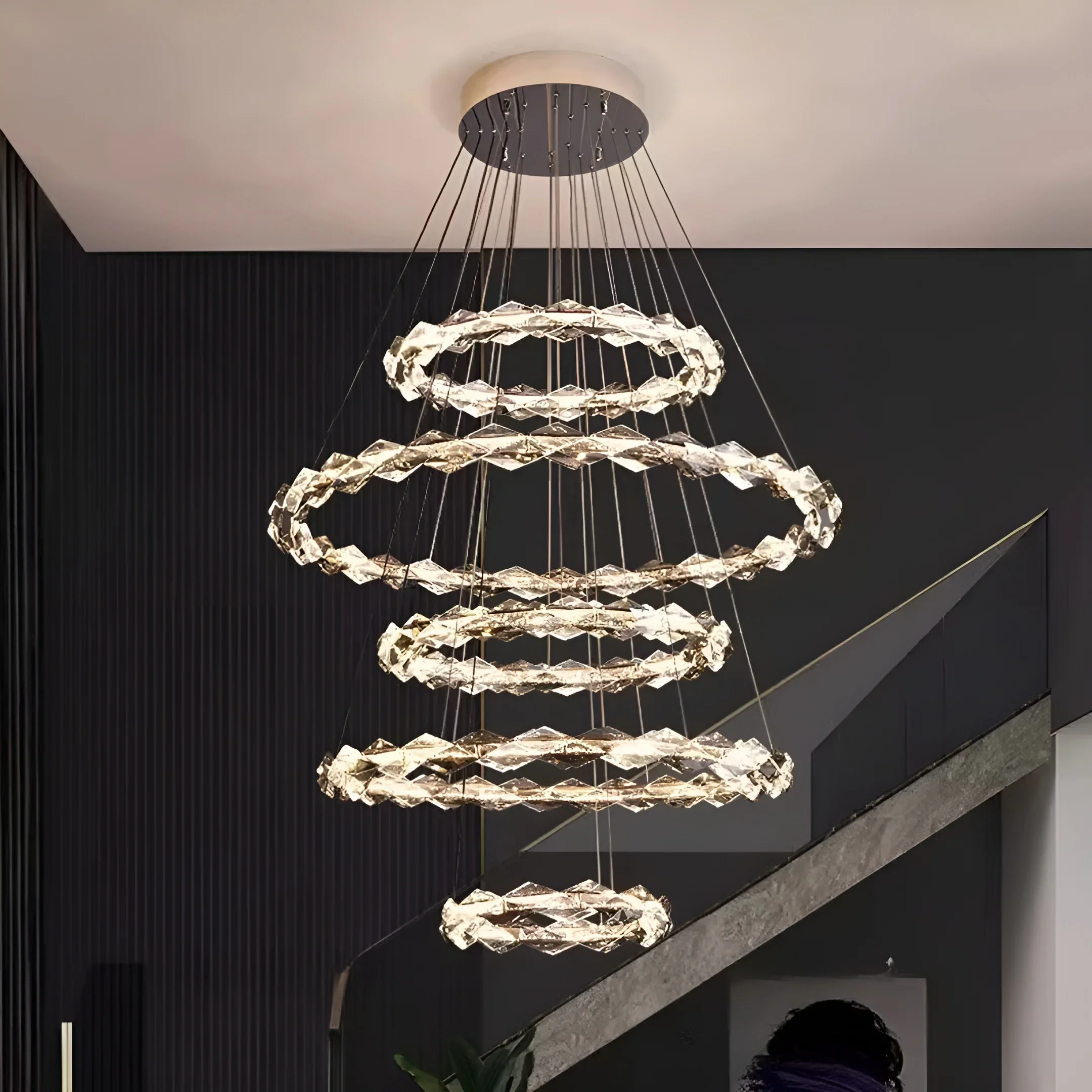 Luxury K9 Crystal Chandelier �C Modern Multi-Ring LED Ceiling Light