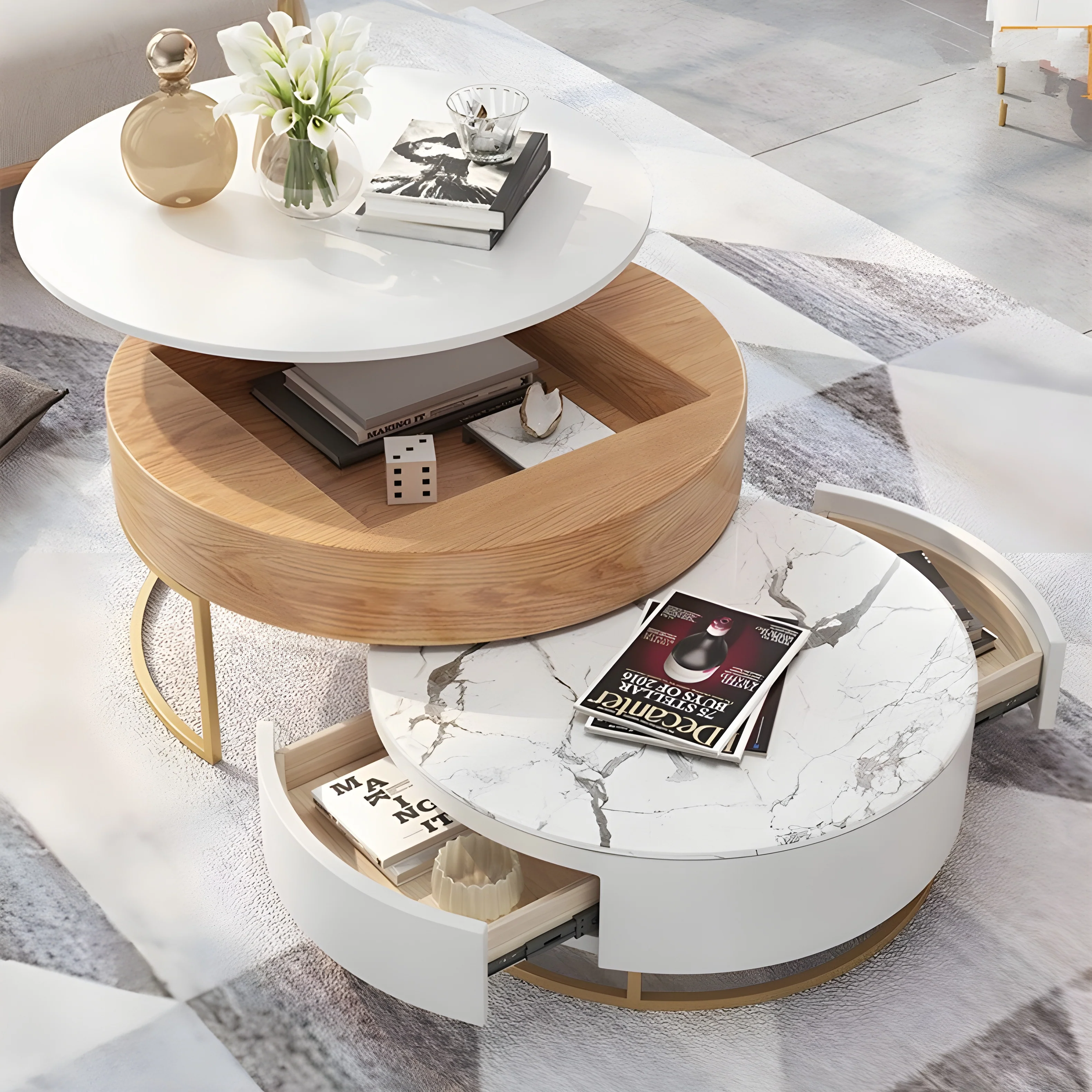 Modern Nesting Alva Lift Top Coffee Table with Sintered Stone Top