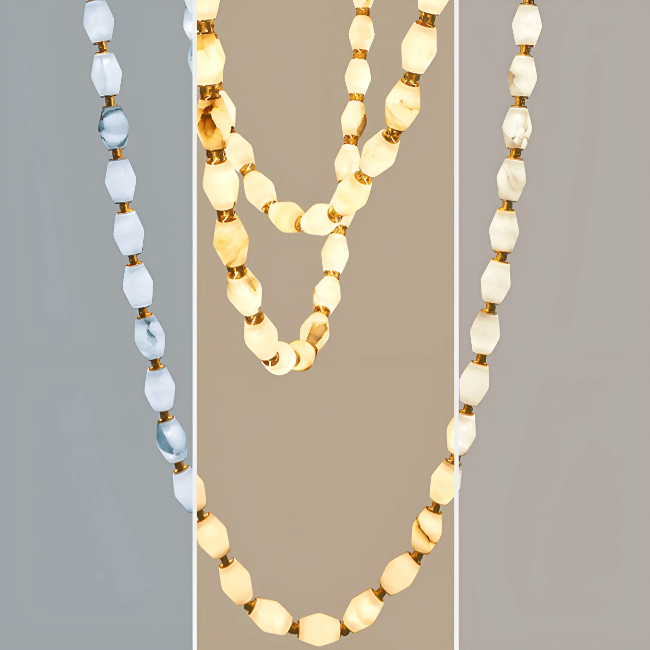 Collier Modern Cloudstone Chain Chandelier - Italian Design with Copper Frame and LED Light
