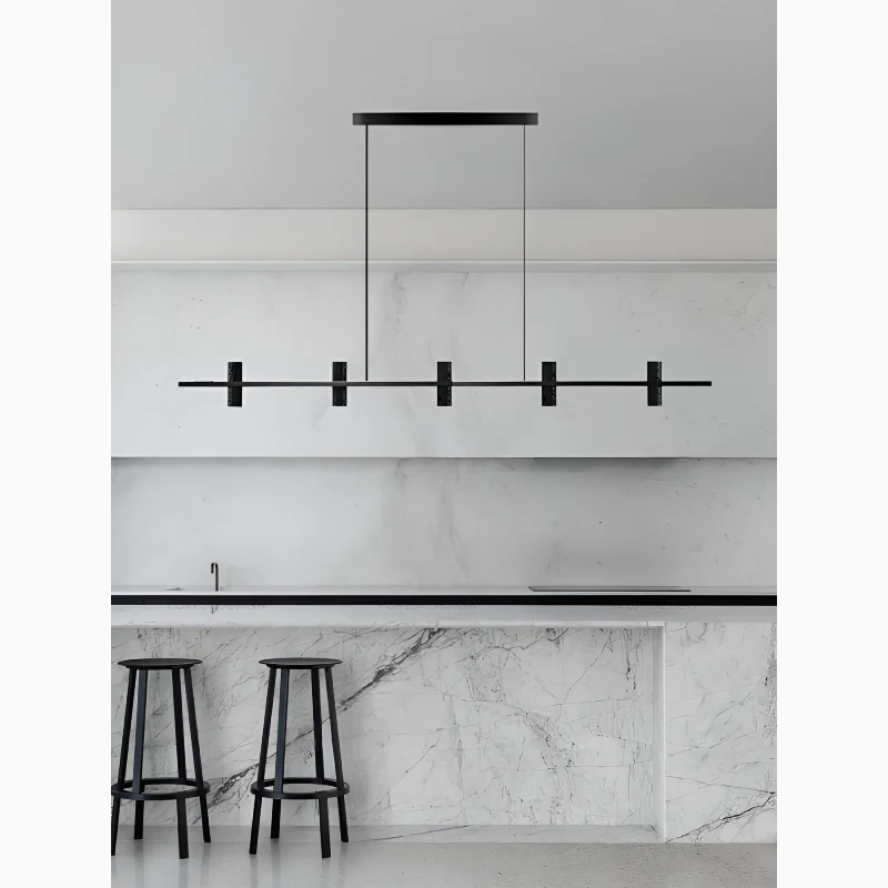 Seengen | Minimalistic Modern Black Copper Stone Chandelier