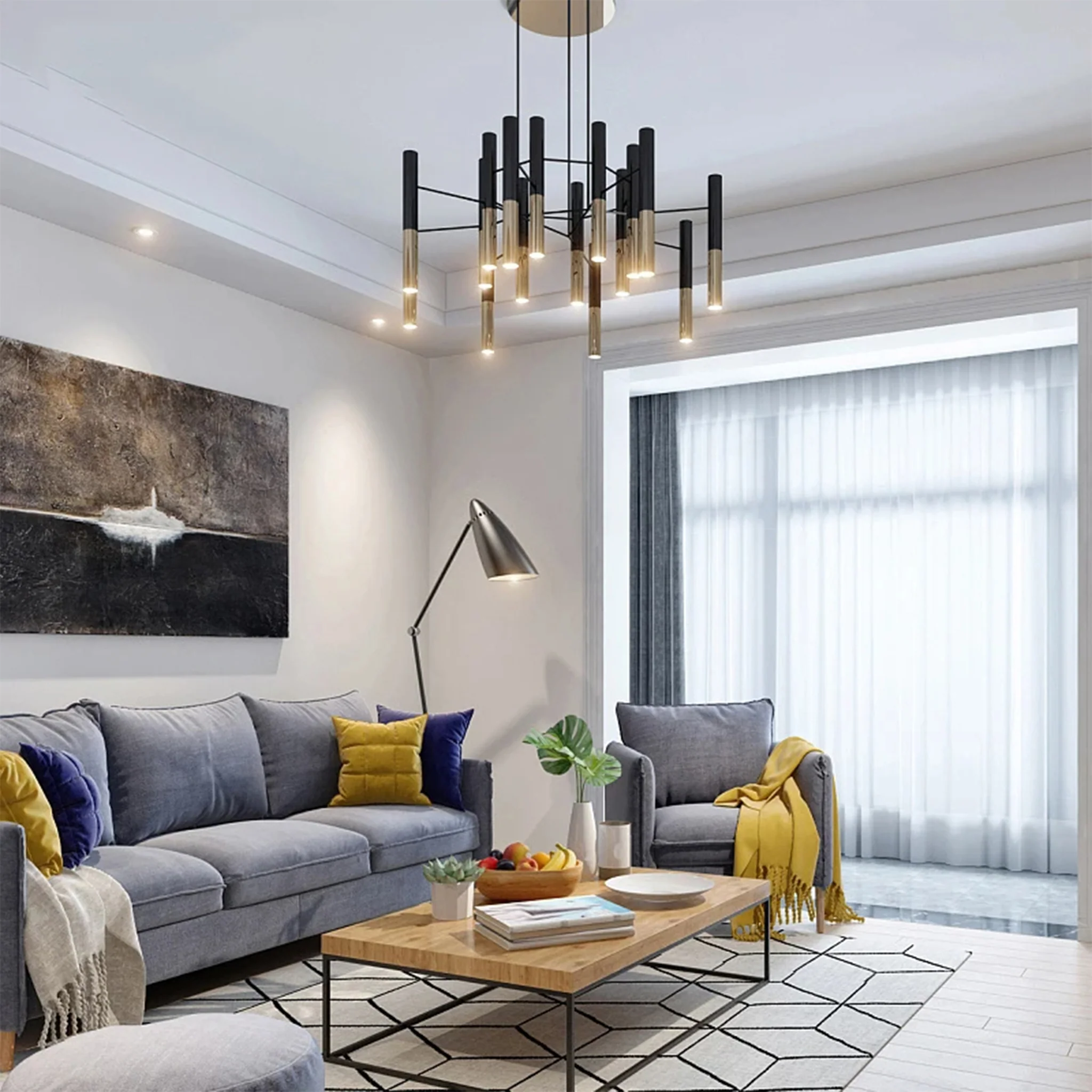 Solothurn | Strict Minimalistic Black and Gold Chandelier