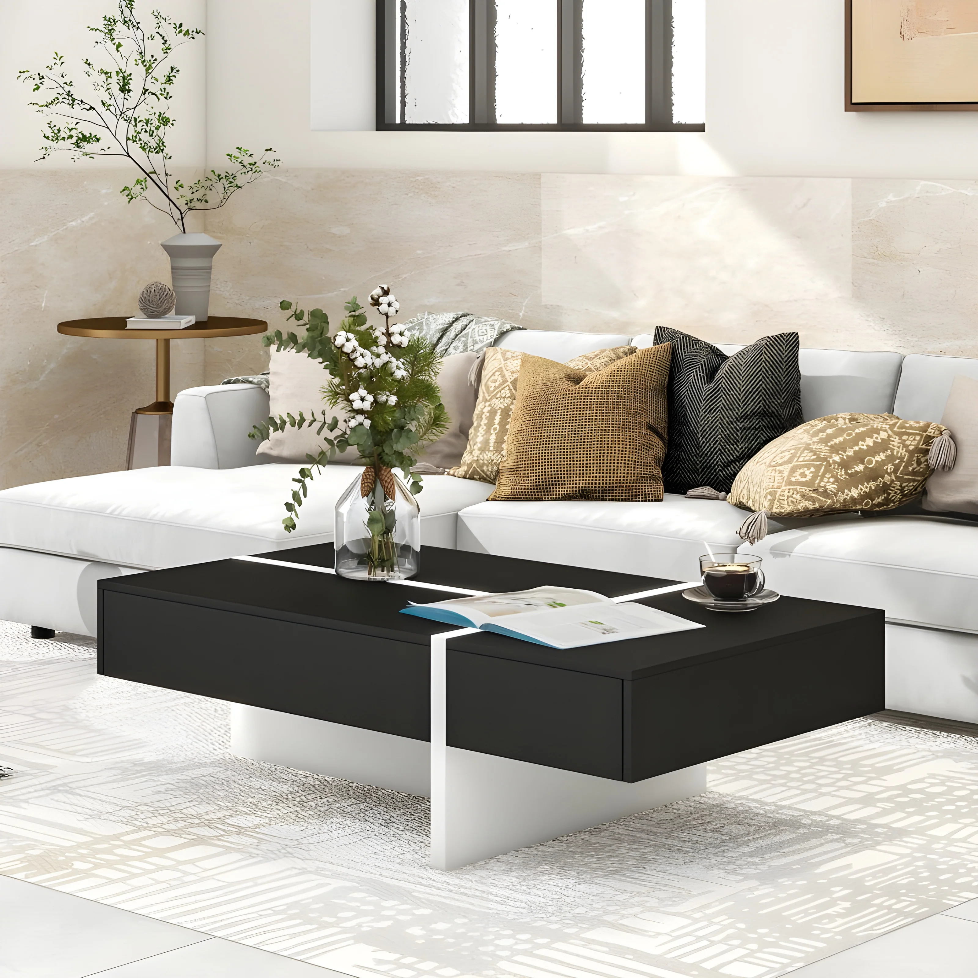 Modern High Gloss Surface Cocktail Table, Center Table for Sofa