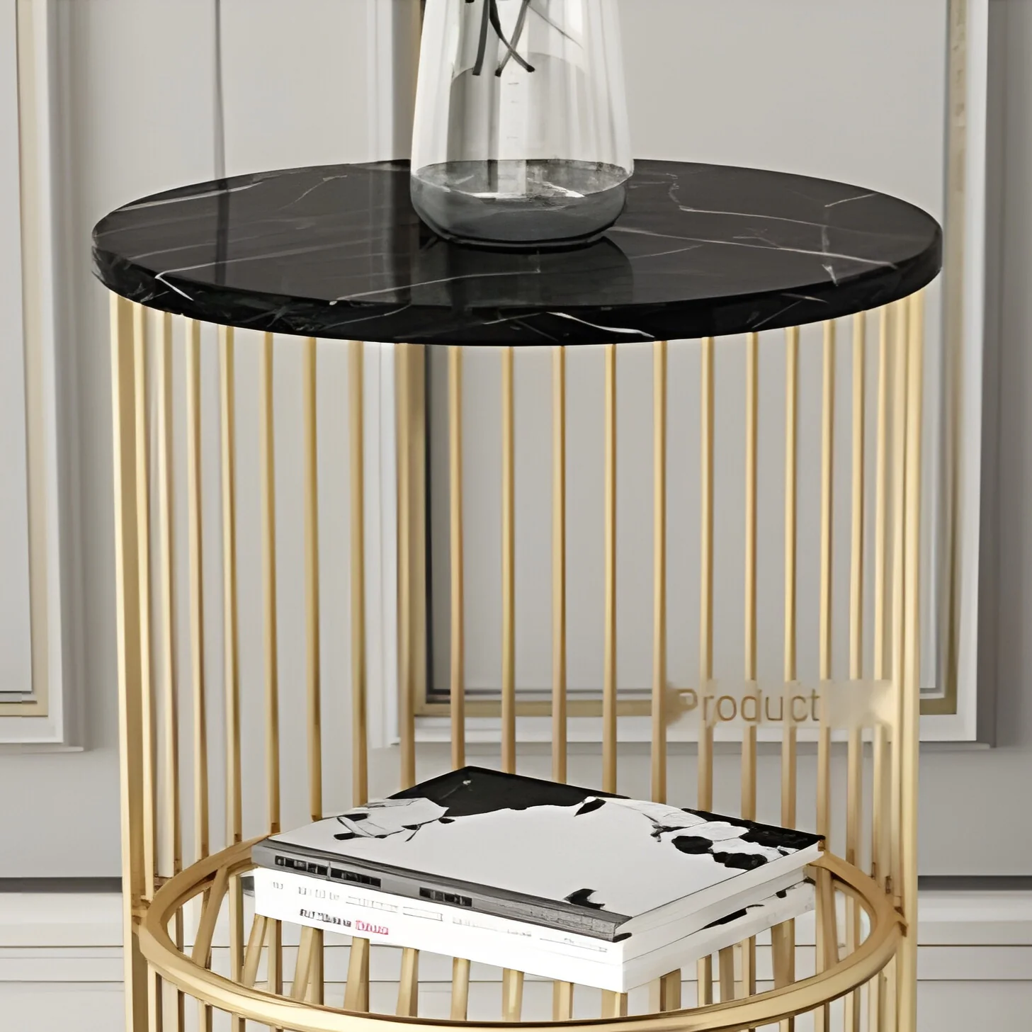 Modern Golden Coffee Table Made of Iron and Marble