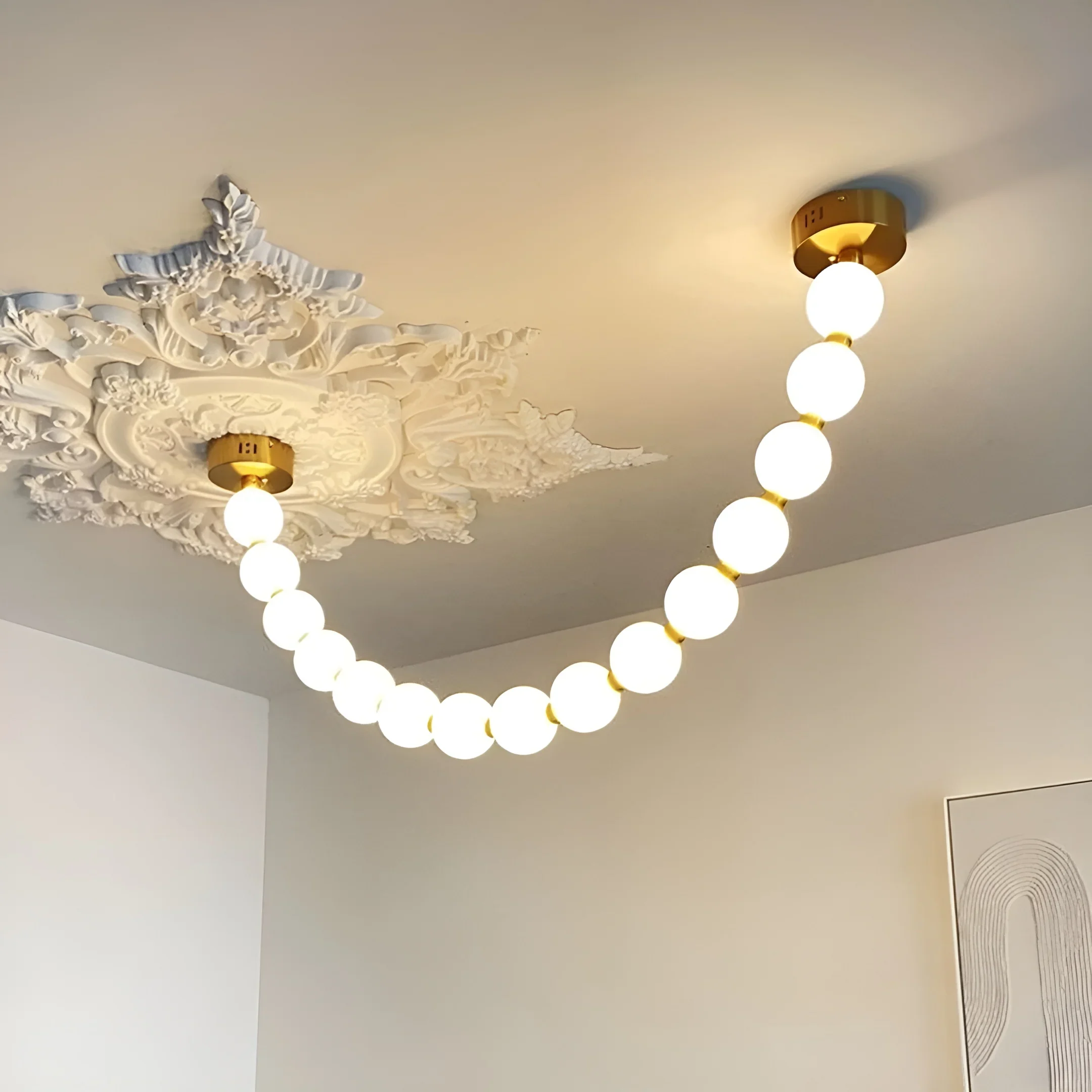 French Pearl Necklace Chandelier - Modern Staircase & Dining Light