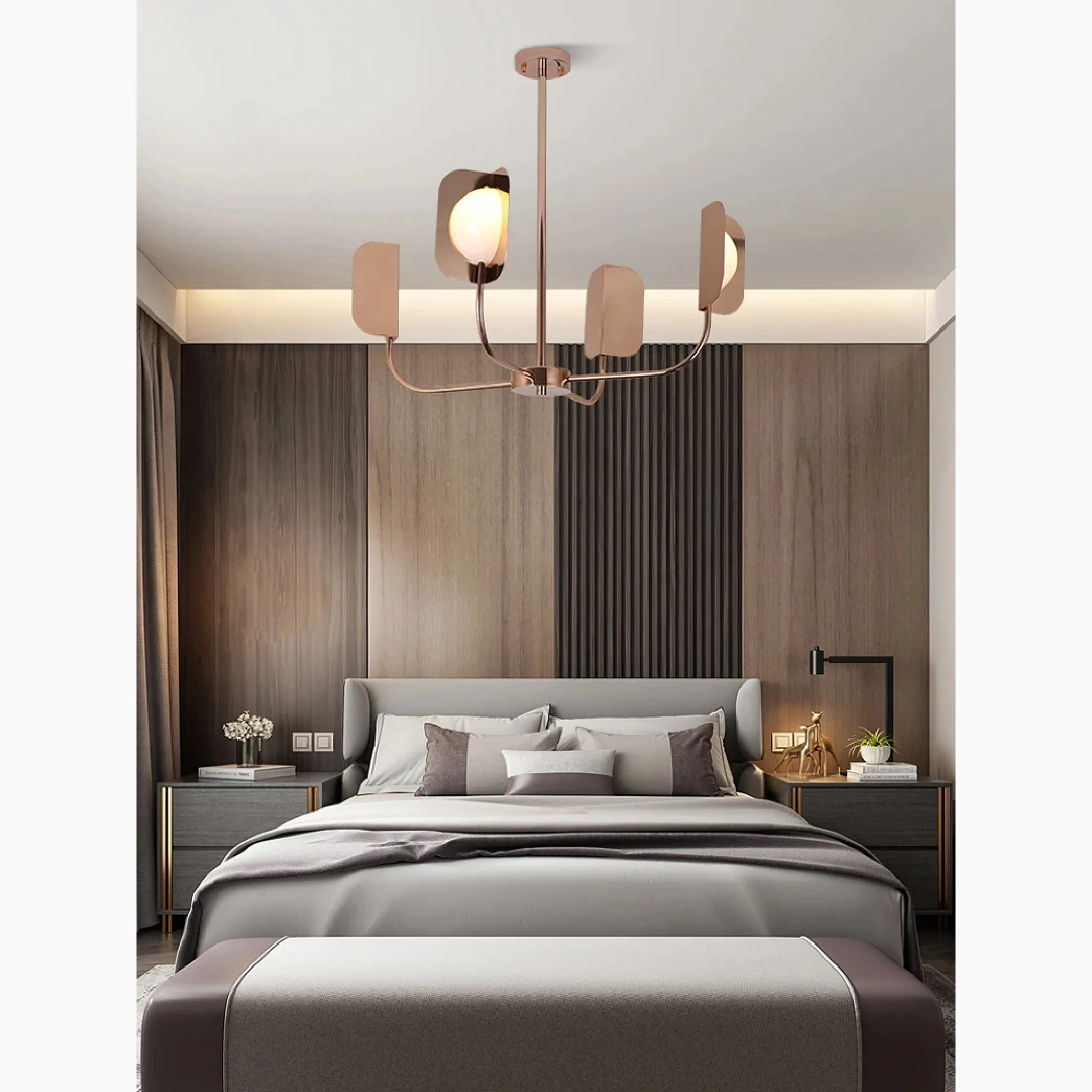 Fiesch | Modern Art-Deco Rose Gold Ceiling LED Chandelier