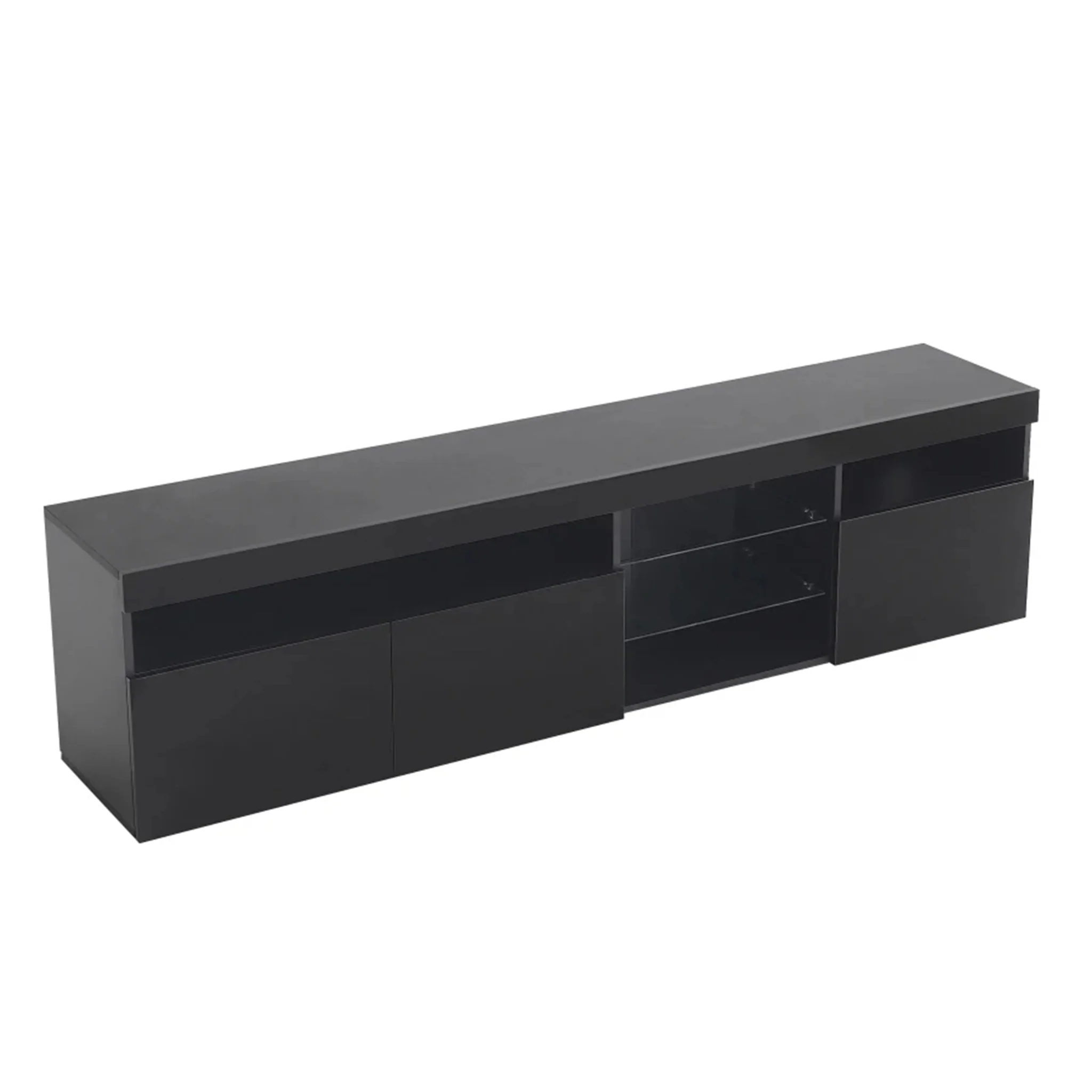 Shannon | Black/White Minimalistic TV Stand with Glass Shelves