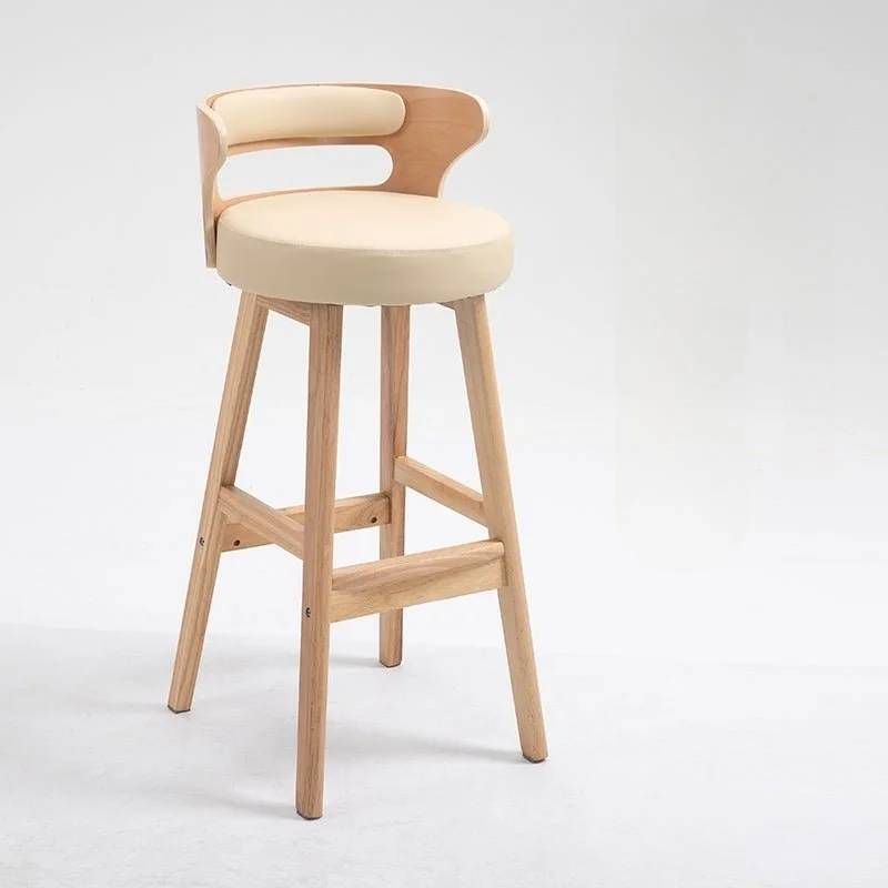 High-Leg Bar Stool with Backrest Made of Solid Wood