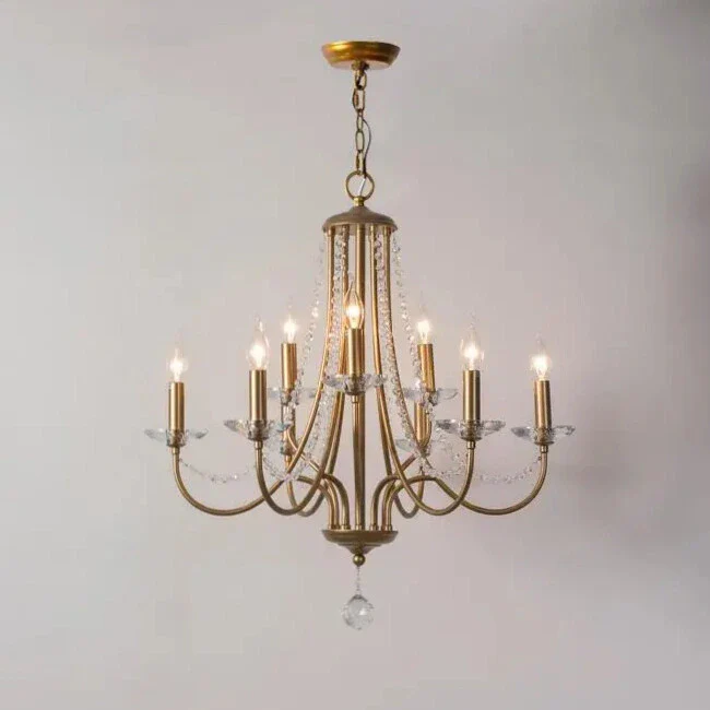 Vintage Candle-Shaped Crystal Staircase Chandelier