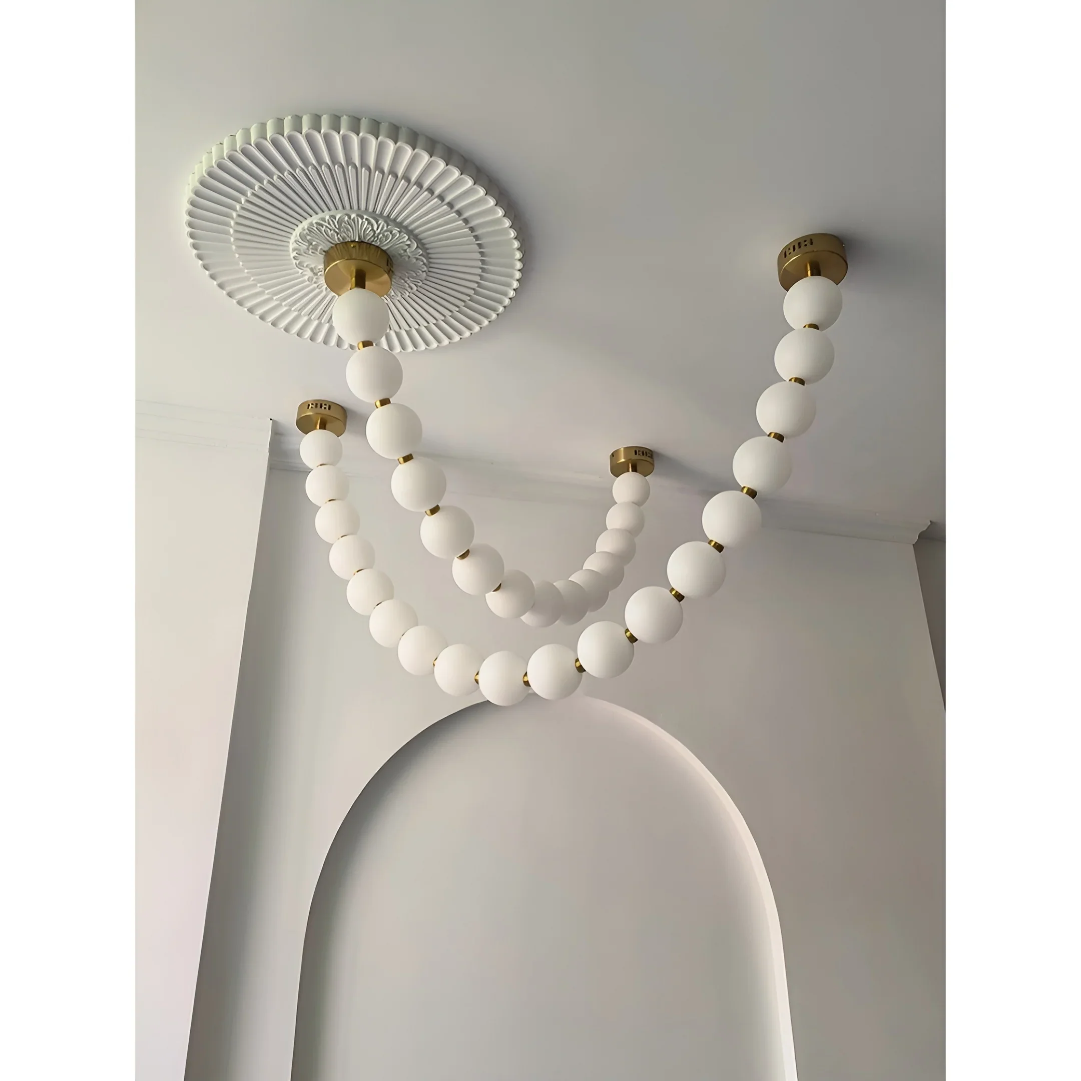 French Pearl Necklace Chandelier - Modern Staircase & Dining Light