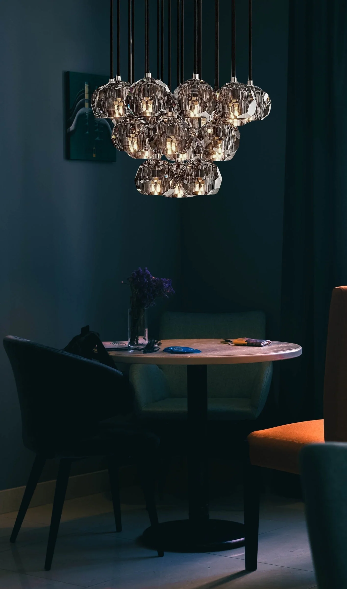 19 Lights - Boule De Cristal Round Clustre LED Cut Smoke Crystal Ceiling Chandelier