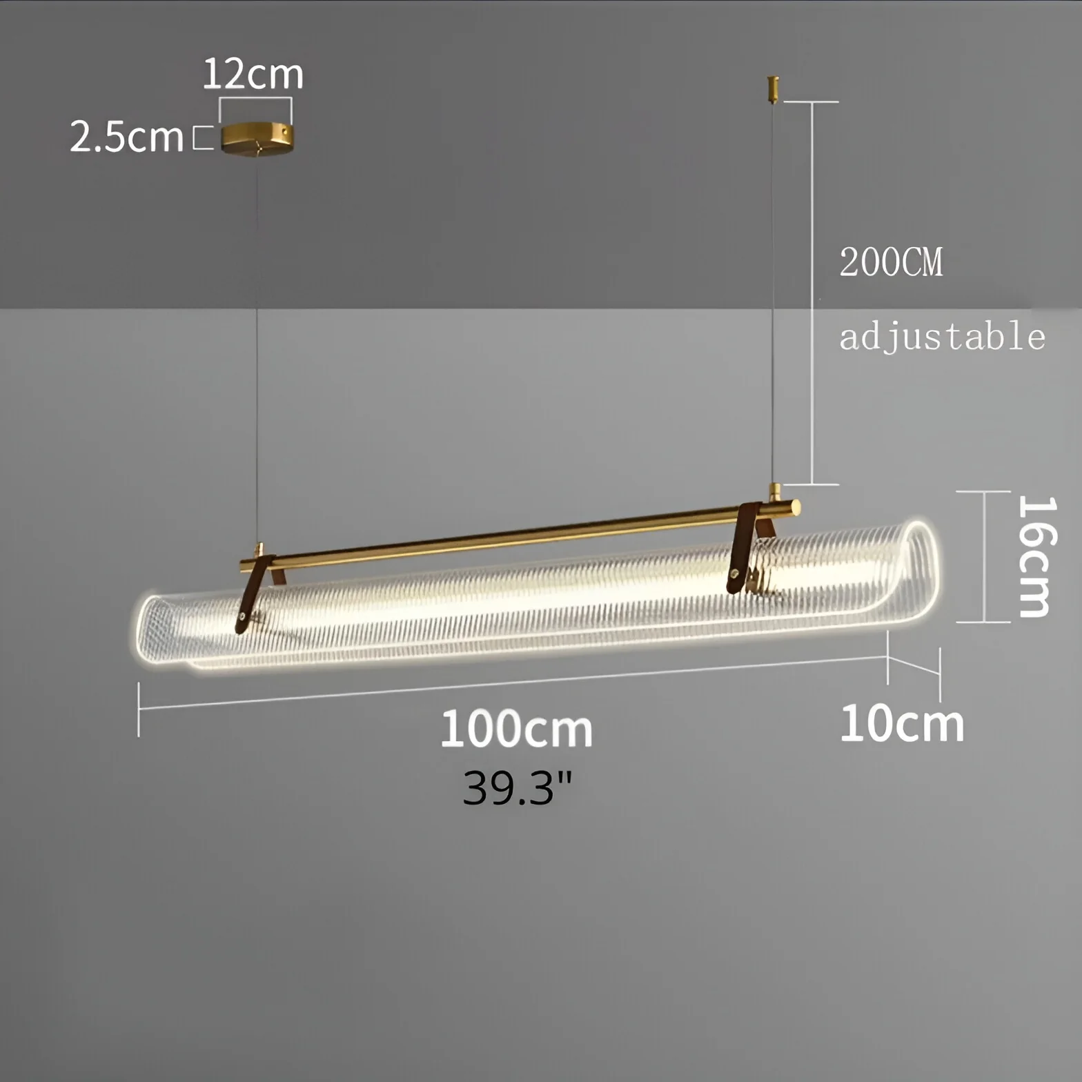 Gold/ Black Stylish Rectangle Metal and Leather Chandelier L39.4