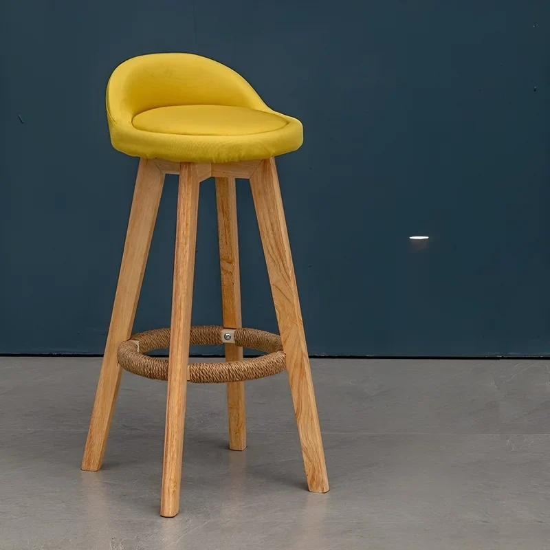 Retro-Styled Rotating High Bar Stool Made of Solid Wood