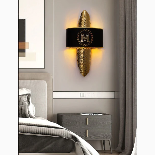 Luxury Golden Wall Lamp with M-Letter Lampshade, Living Room, Bedroom