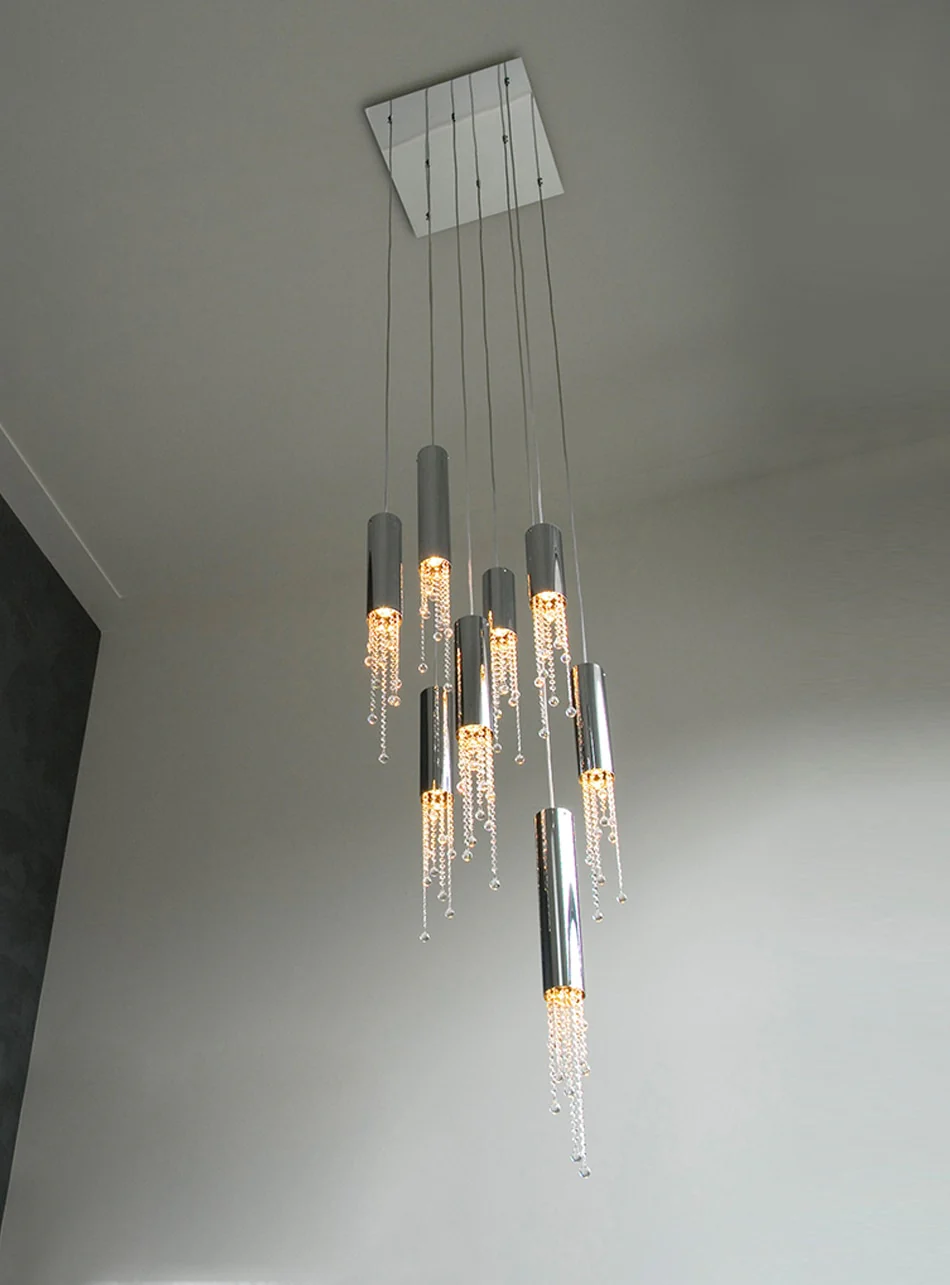 5 Lights - Hanging crystal light fixture for lobby, staircase, loft, stairwell