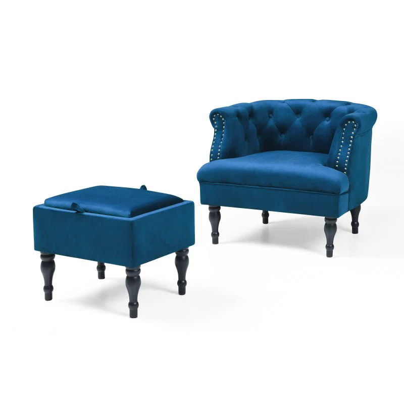 Set of Upholstered Velvet Accent Chair and Storage Ottoman