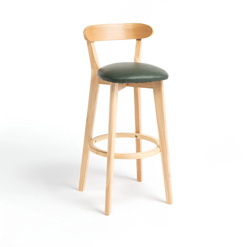 Minimalistic Nordic-Styled Bar Stool with Backrest Made of Solid Wood