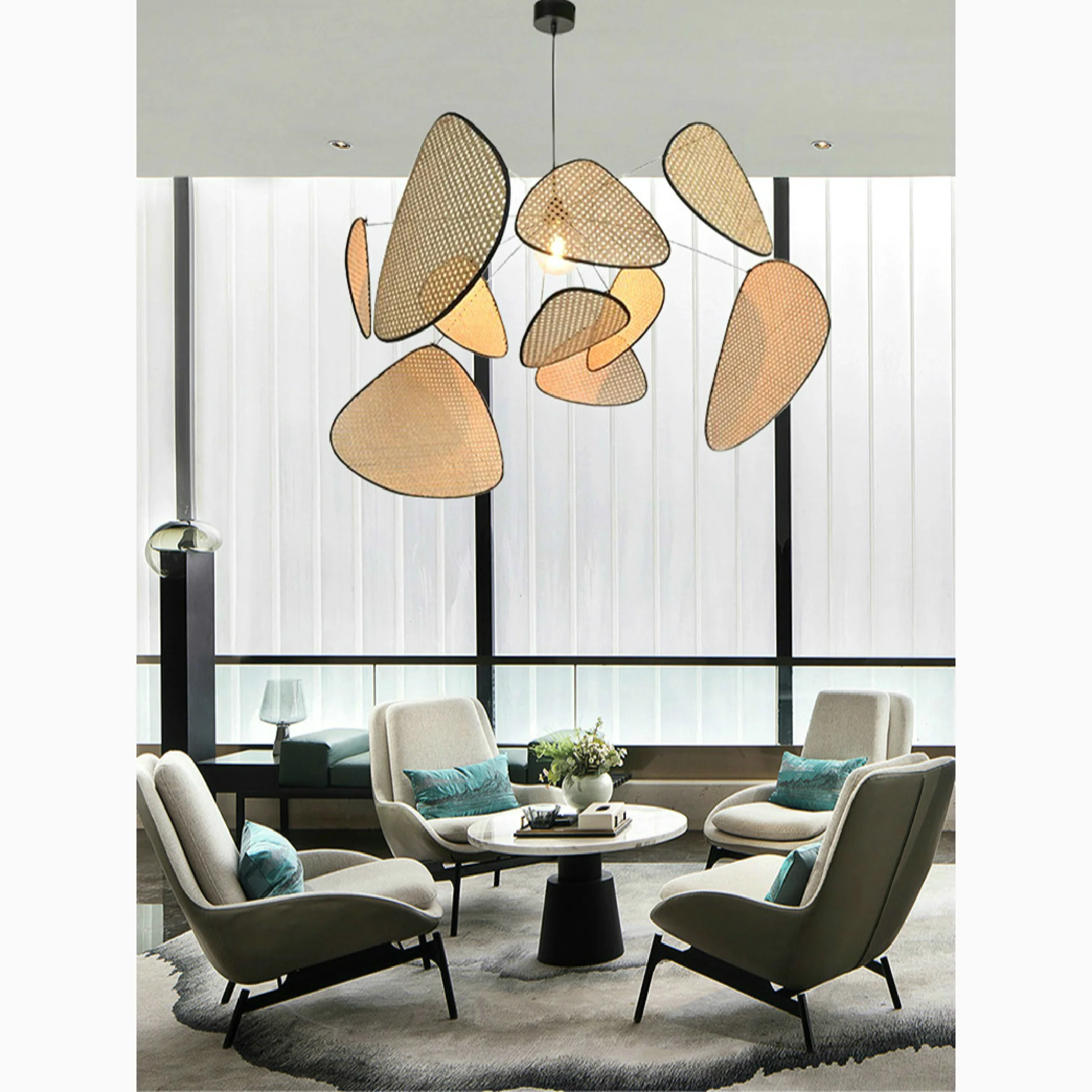 Bulach | Modern Chandelier with Hand Made Rattan Wicker