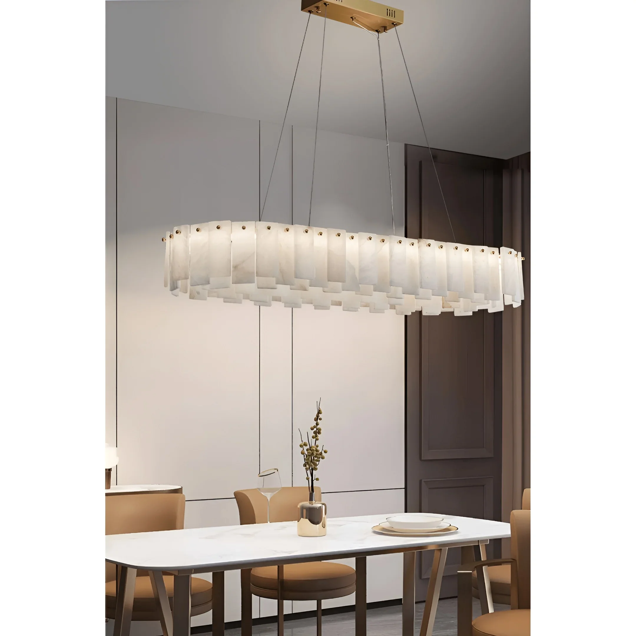 Cloudstone Oval Marble Chandelier - Modern Luxury in Natural Stone & Copper
