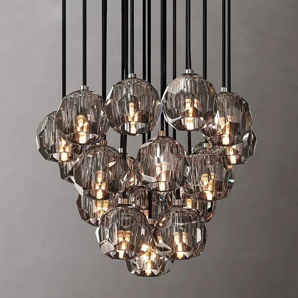 Consegudes | Round Grey LED Cut Crystal Ceiling Chandelier