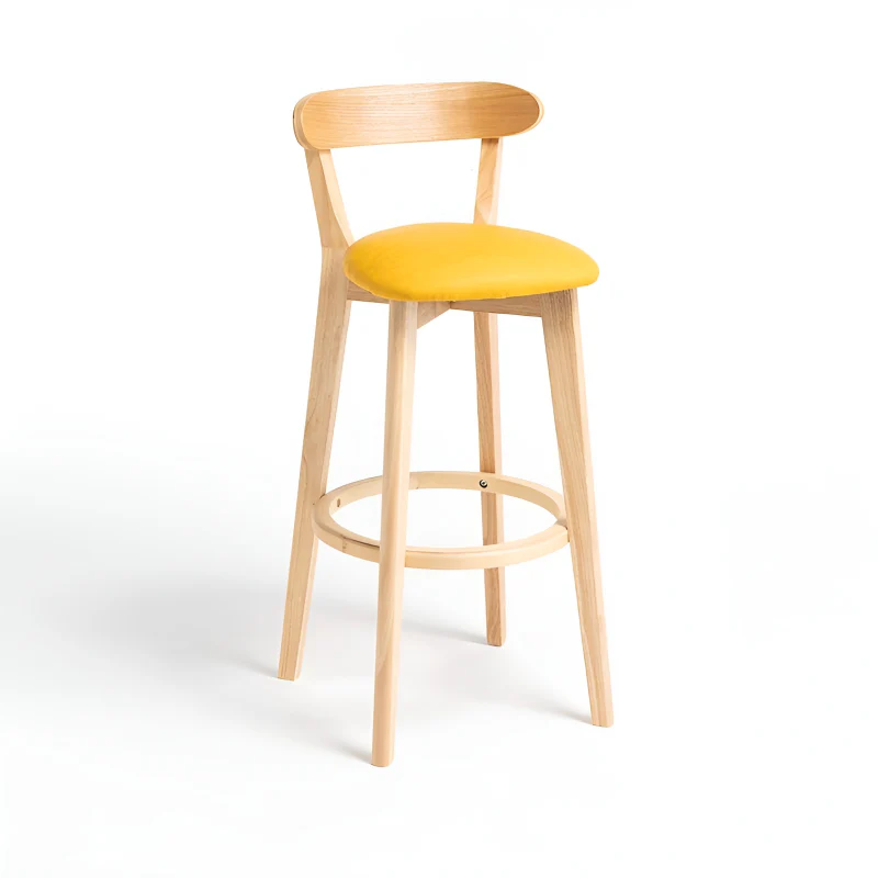 Minimalistic Nordic-Styled Bar Stool with Backrest Made of Solid Wood