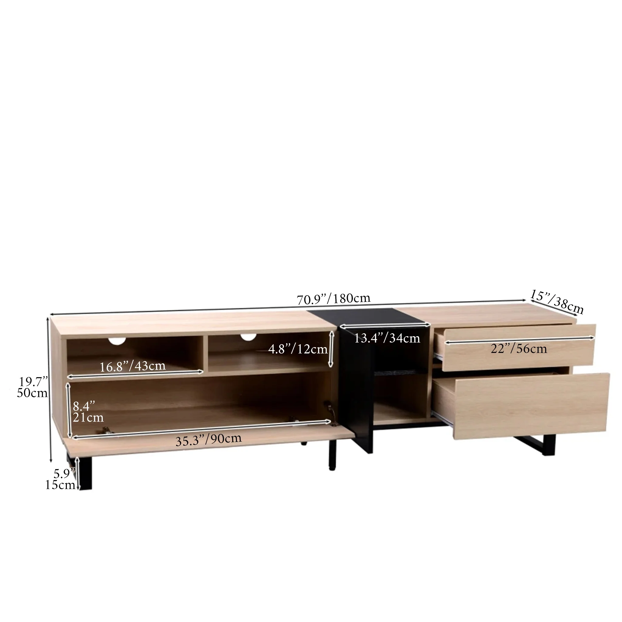 Weser | Light Wood TV Stand with Drop Down Door
