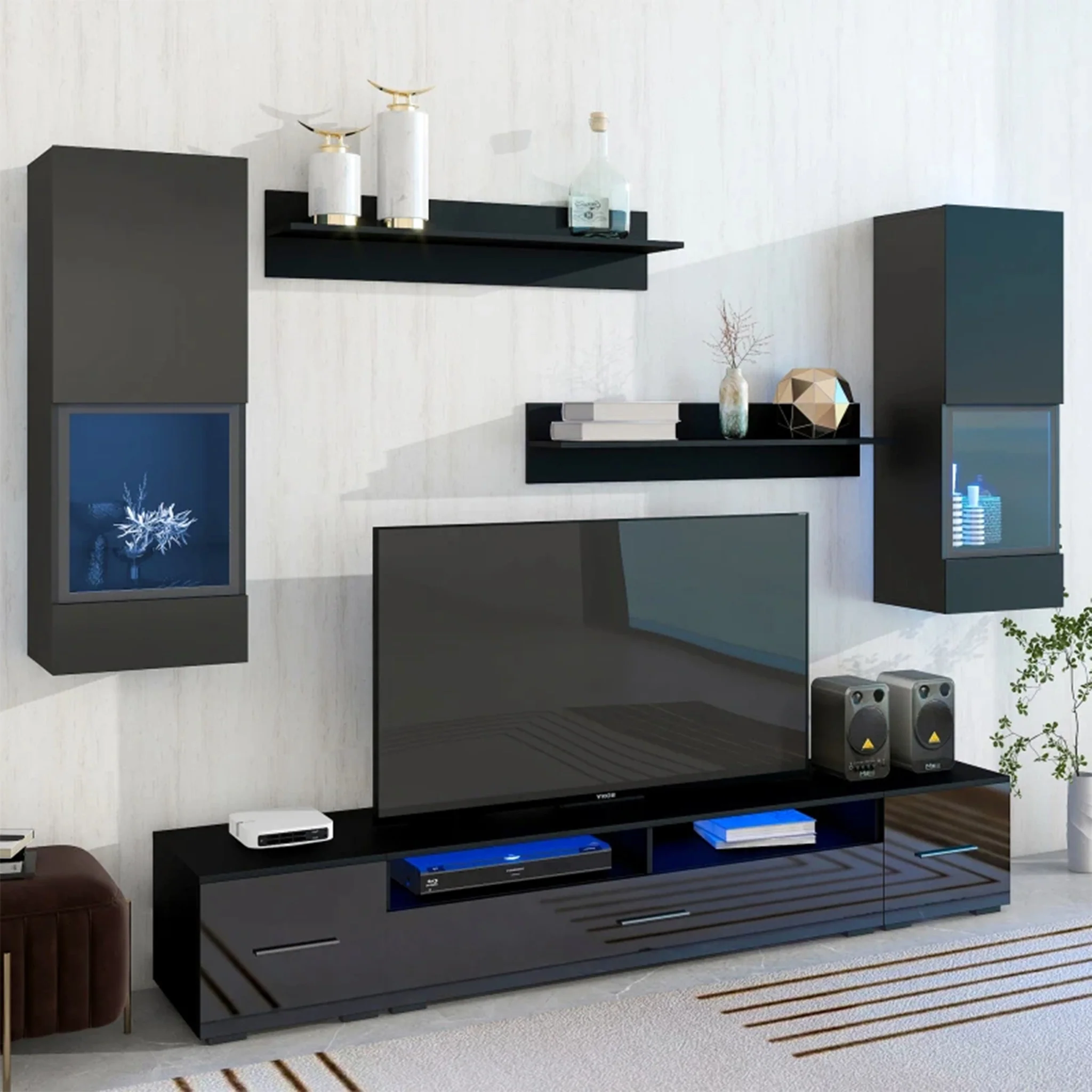 Nysa | Minimalistic Black/White Glossy TV Stand