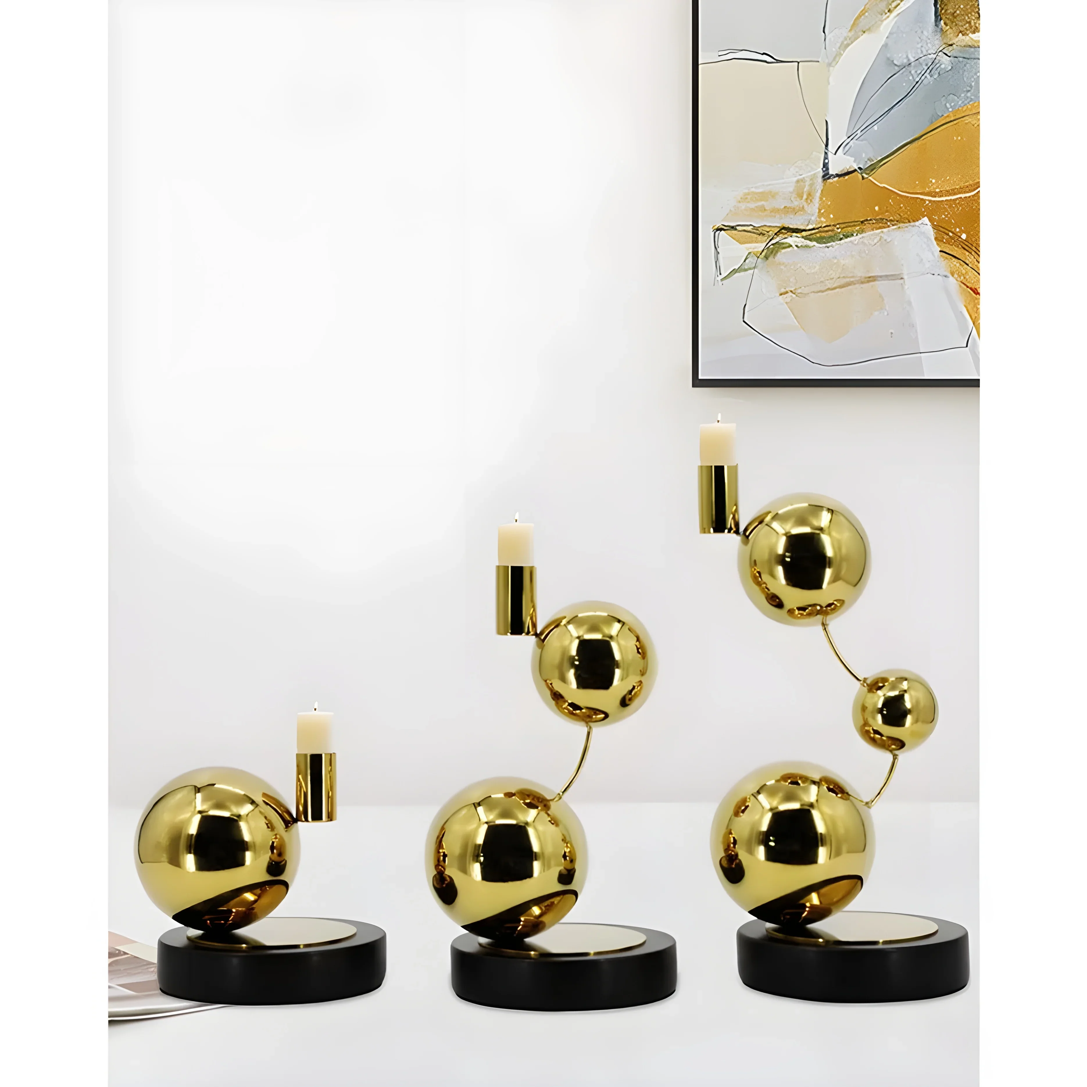Luxury Gold Stainless Steel Balls Candle Holder
