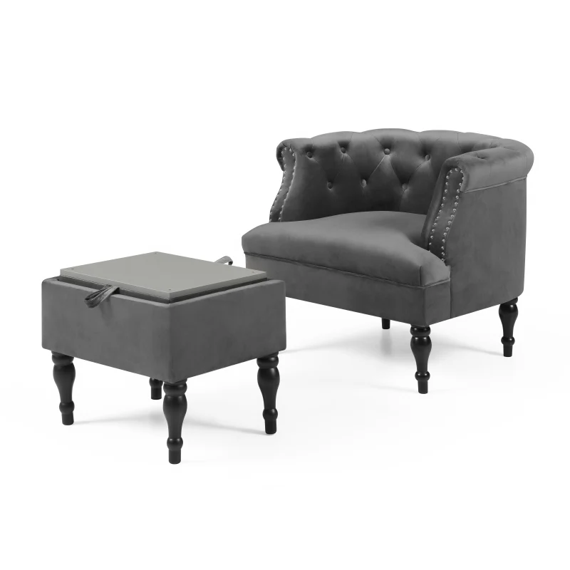 Set of Upholstered Velvet Accent Chair and Storage Ottoman
