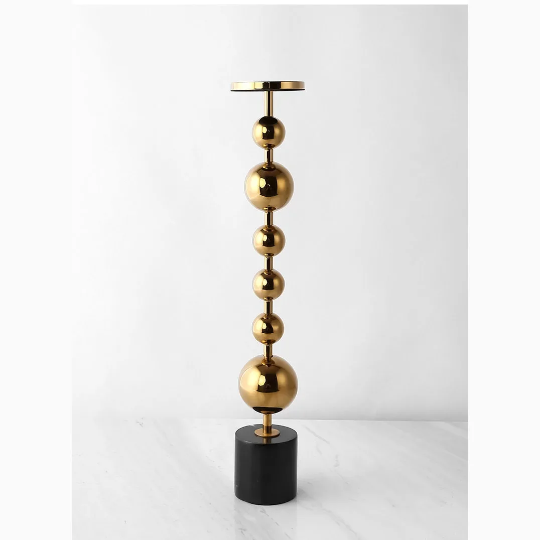 Luxury Golden Candle Holder With Black Nero Marquina Natural Marble
