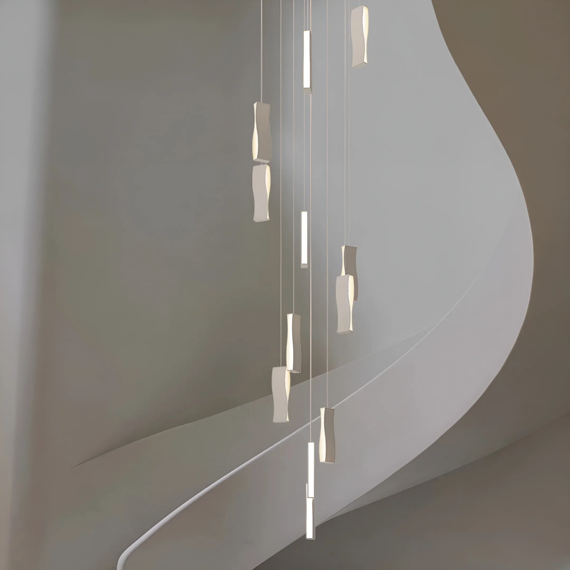 Waveform Modern Staircase Chandelier - Adjustable Loft Pendant with Remote Dimming