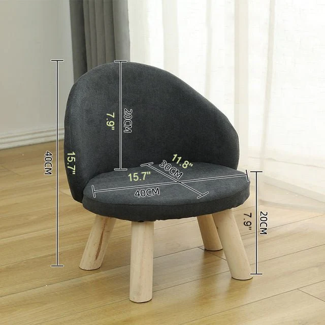 Round Low Stool For Living Room Made of Solid Wood Cotton And Linen