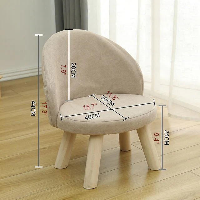 Round Low Stool For Living Room Made of Solid Wood Cotton And Linen