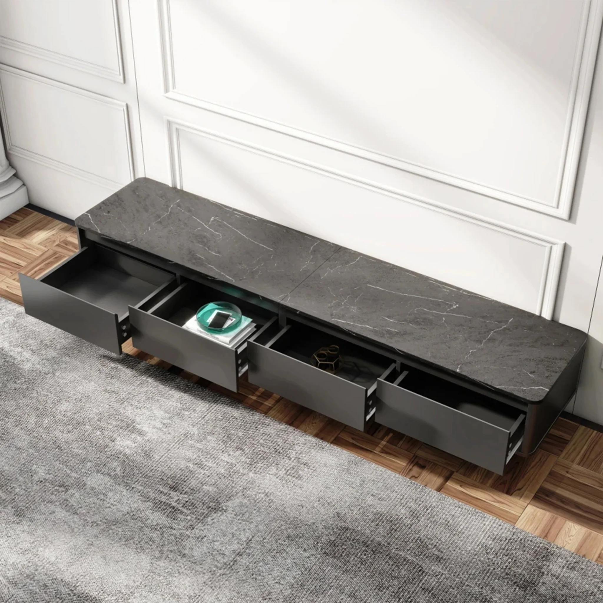 Dordogne | Modern Marble Top Black TV Stand