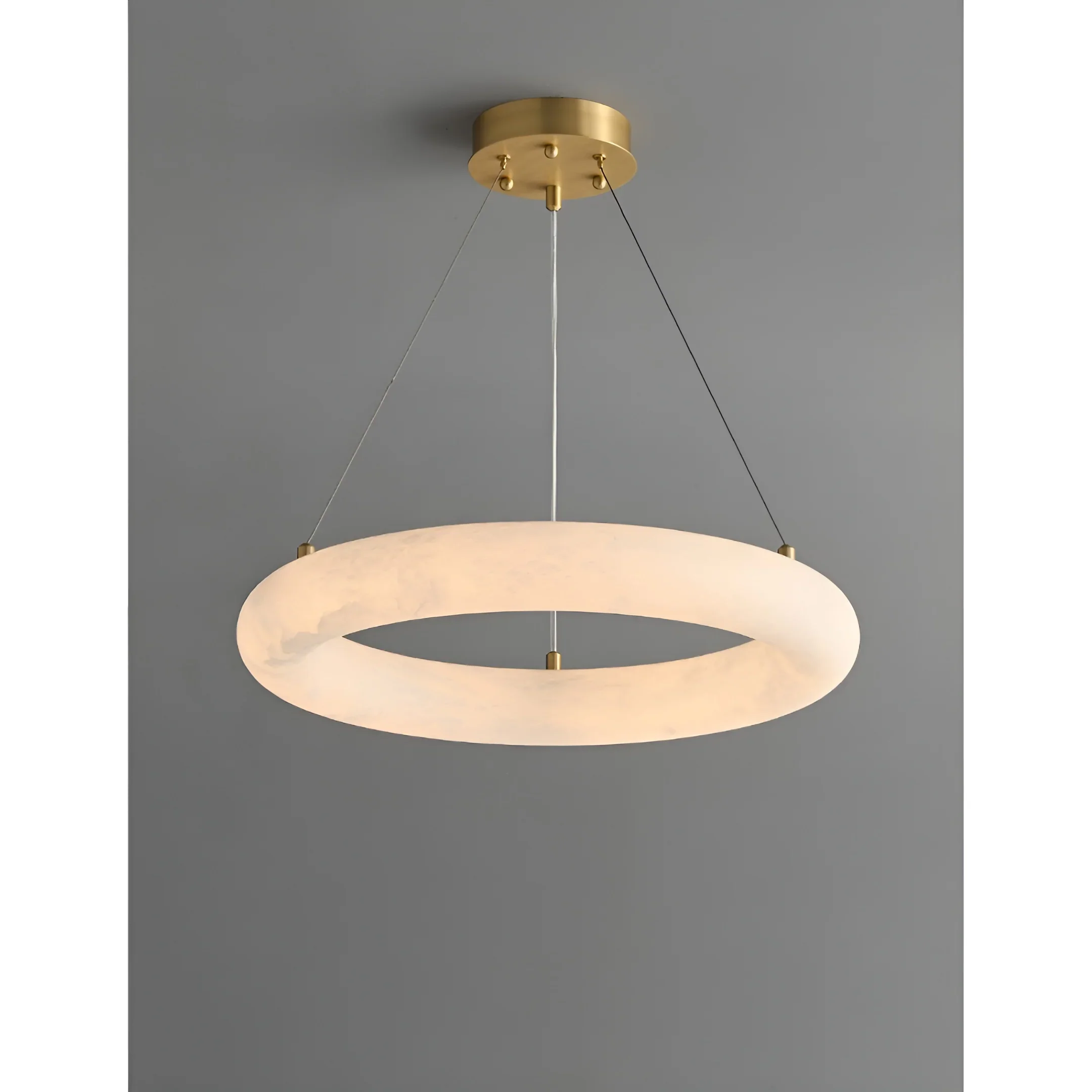 Modern Spanish Alabaster Ring Chandelier - Brass Ceiling Light