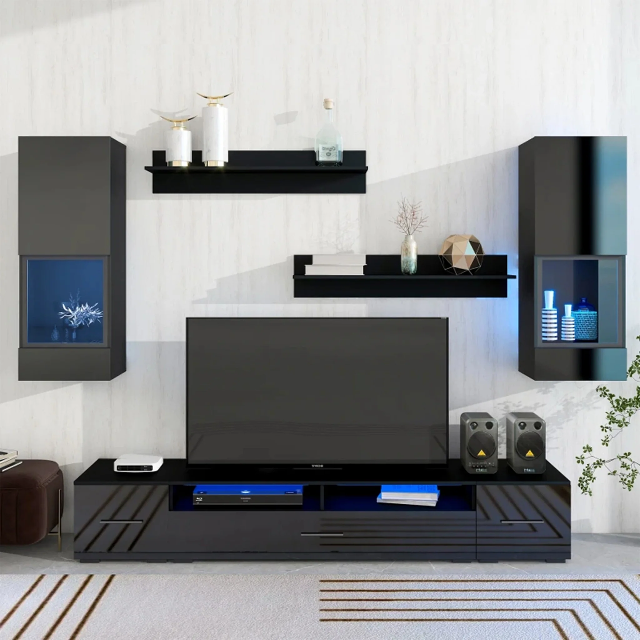 Nysa | Minimalistic Black/White Glossy TV Stand