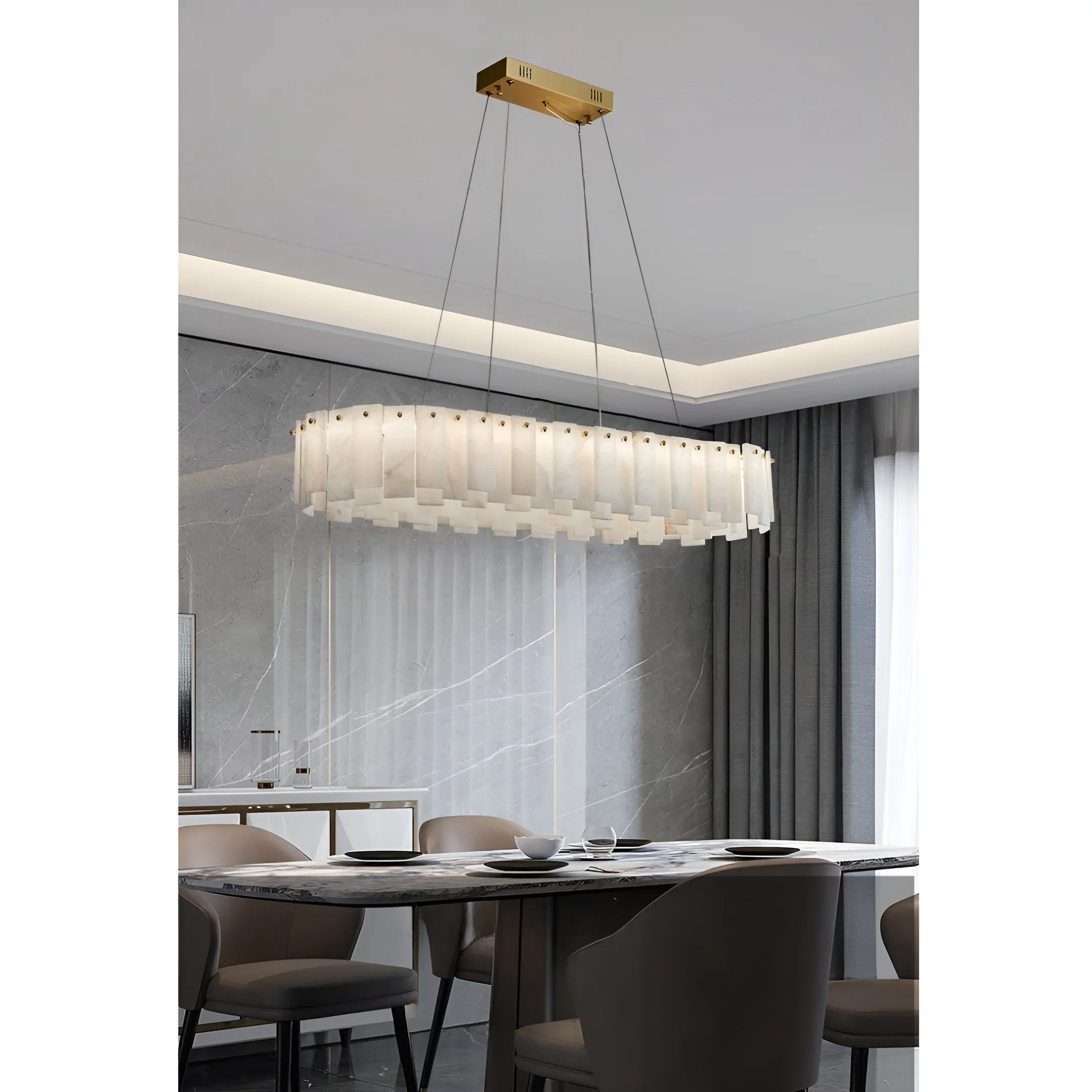 Cloudstone Oval Marble Chandelier - Modern Luxury in Natural Stone & Copper