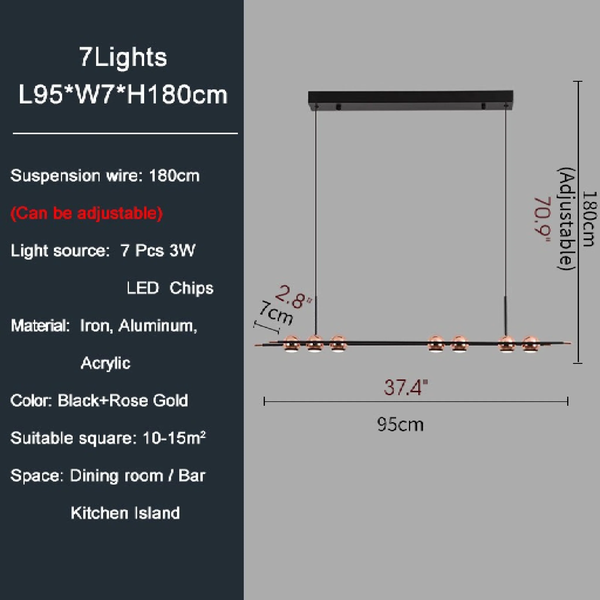 Diano Marina | Black Hanging Chandelier with Spheres Design