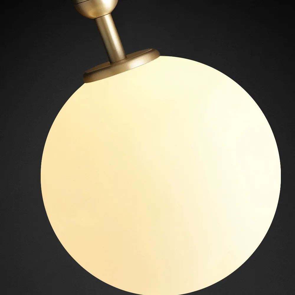 Contemporary Brass Opal Sphere Single-Bulb Glass Hanging Light