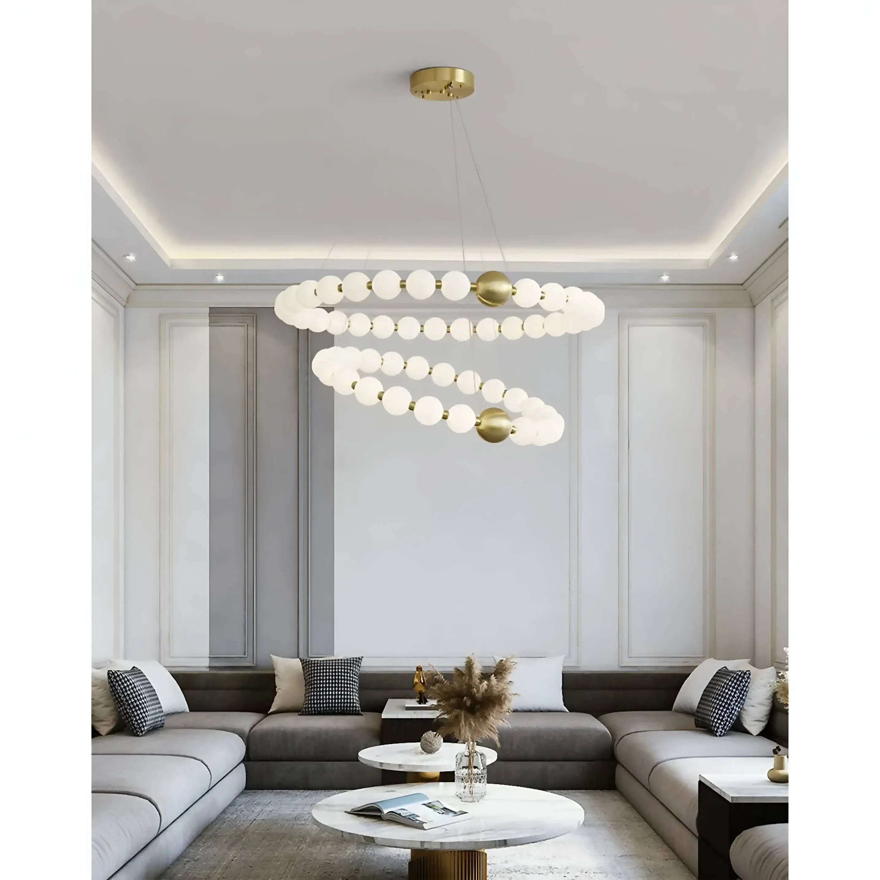 Agosta | Luxury Large Round White Pearl Chandelier