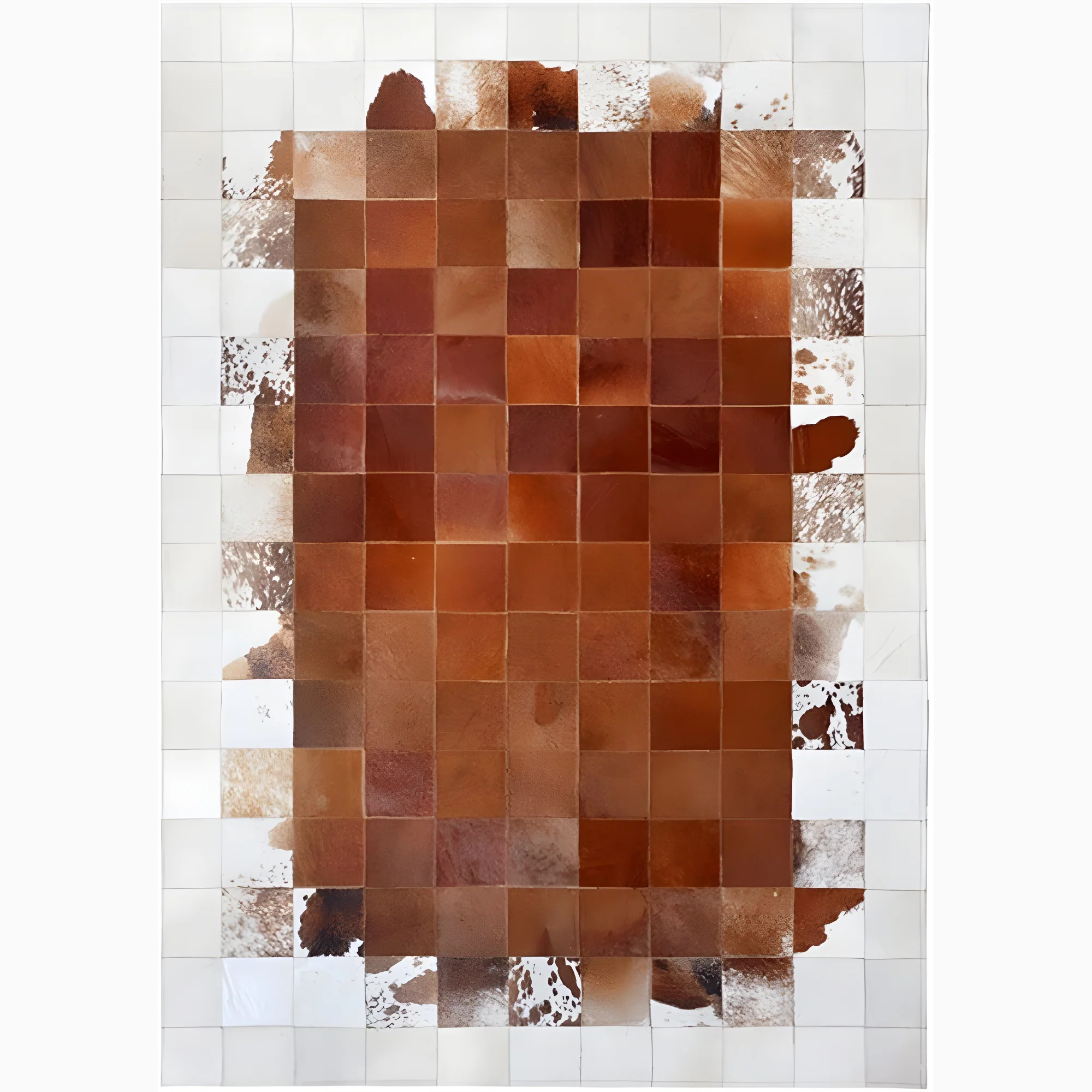 White and Brown Cowhide Rectangular Carpet for Parlor