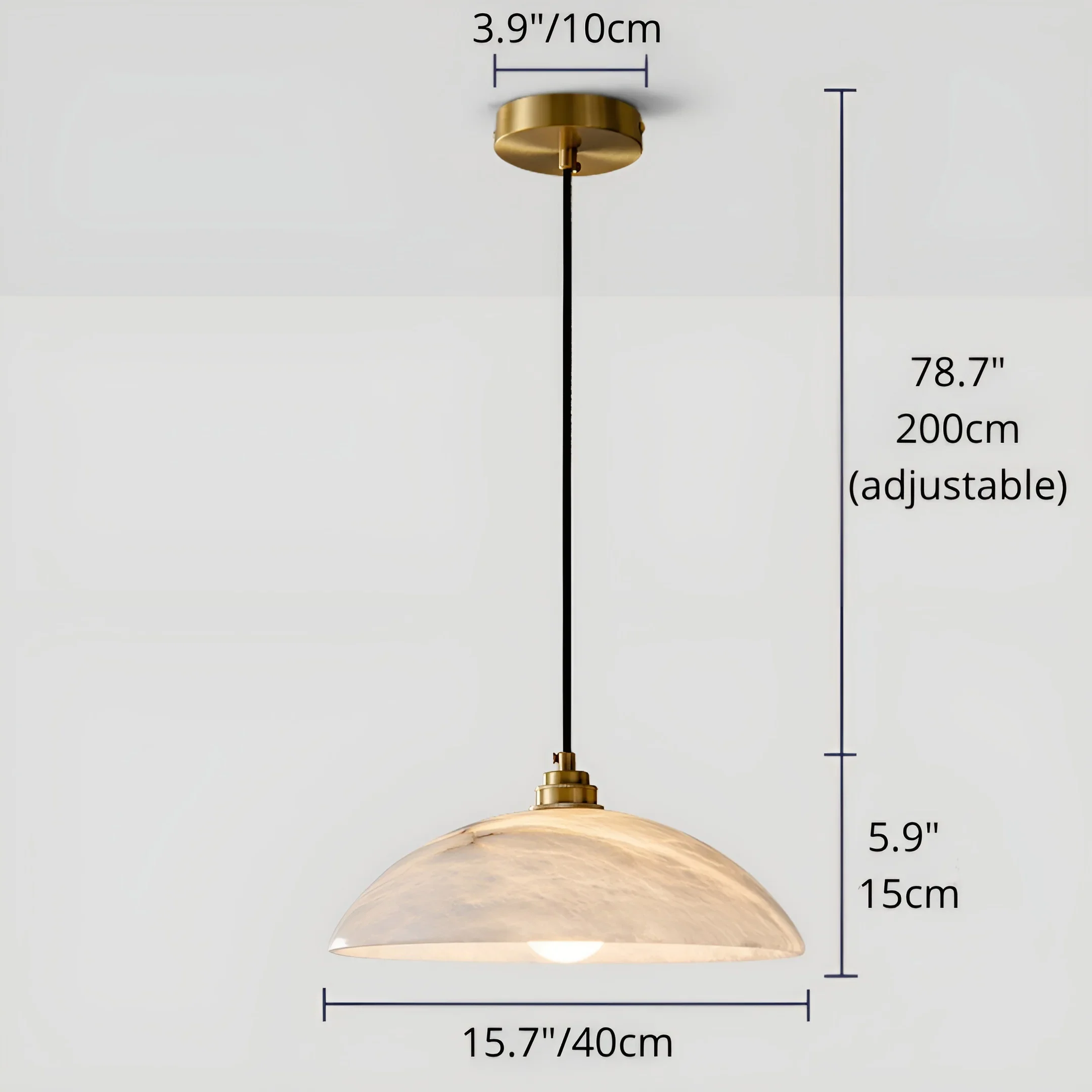 Lunara Alabaster Pendant Light - Natural Stone Shade with Brass Body