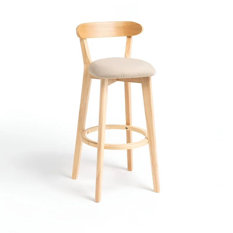 Minimalistic Nordic-Styled Bar Stool with Backrest Made of Solid Wood