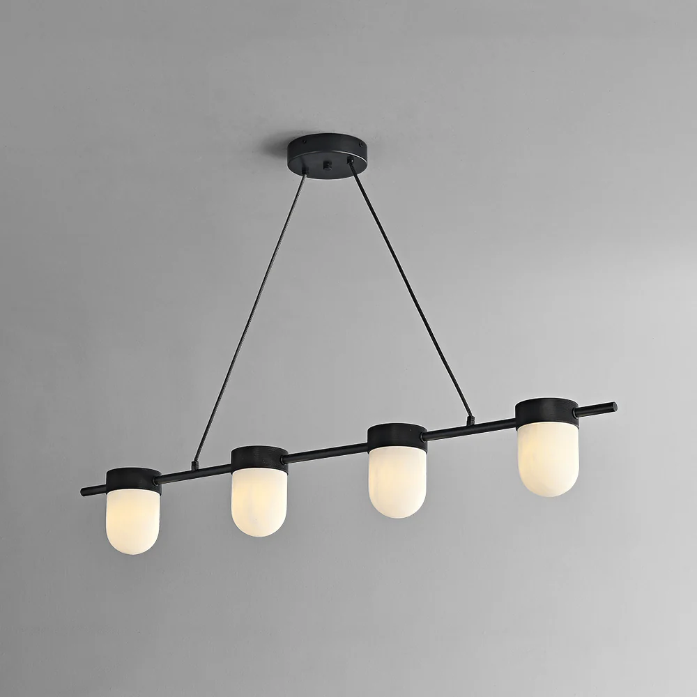 Chic Marble Linear Chandelier Over Dining Table with Hanging Chain