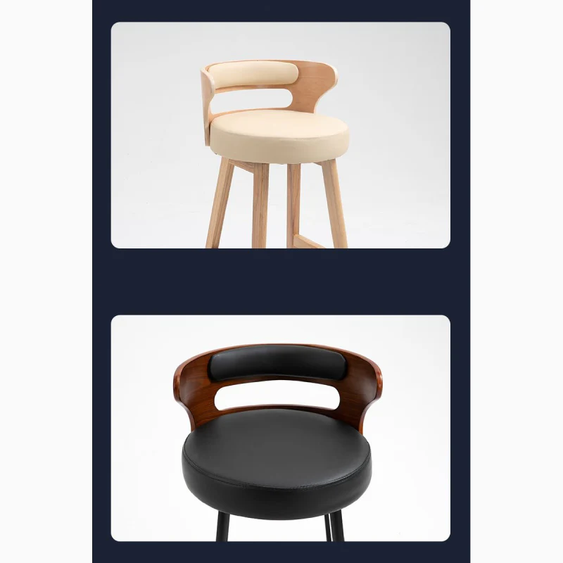 High-Leg Bar Stool with Backrest Made of Solid Wood