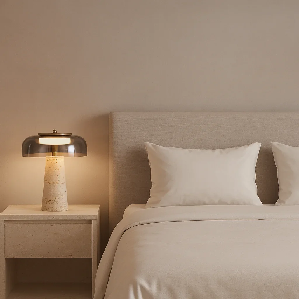 Travertine & Glass Table Lamp - Italian Minimalist Design